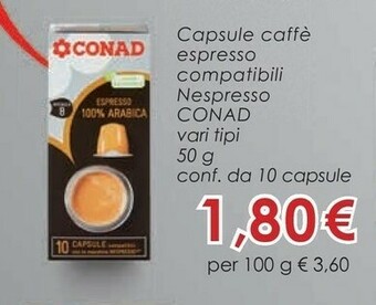 Conad Conad - Espresso 100% Arabica 50 G(ml) offerta