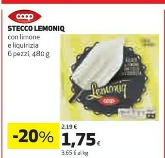 Coop Coop - Lemoniq Gelato Al Limone Con Stecco Di Liquirizia 480 G(ml) offerta