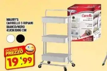 MAURY'S CARRELLO 3 RIPIANI BIANCO/NERO 43X36XH86 CM