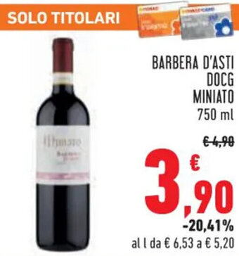 Conad BARBERA D'ASTI DOCG MINIATO 750 ml offerta