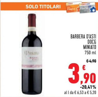 Conad Superstore BARBERA D'ASTI DOCG MINIATO 750 ml offerta