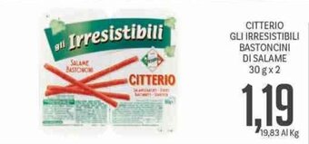 Supermercati Piccolo Citterio Gli Irresistibili Bastoncini di Salame 30g x 2 offerta