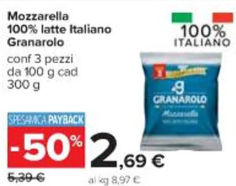 Carrefour Iper Mozzarella 100% latte Italiano Granarolo conf 3 pezzi da 100 g cad 300 g offerta