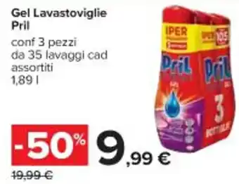 Carrefour Iper Pril Gel Lavastoviglie conf 3 pezzi da 35 lavaggi cad assortiti 1,89 l offerta