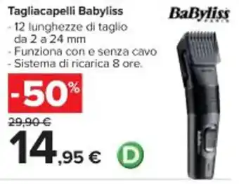 Carrefour Iper Tagliacapelli Babyliss - 12 lunghezze di taglio da 2 a 24 mm - Funziona con e senza cavo - Sistema di ricarica 8 ore. offerta