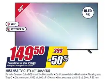 Trony Hisense tv qled 40a59kq offerta