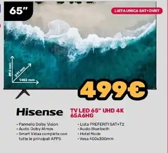 Fiducia & Convenienza Hisense tv led 65 uhd 4k 65a6hg offerta