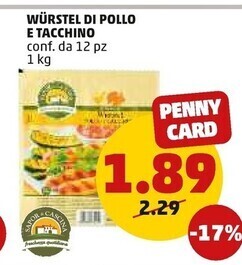 PENNY Sapor di cascina wurstel di pollo e tacchino offerta
