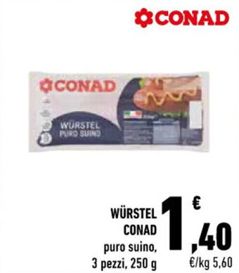 Conad City WÜRSTEL CONAD puro suino, 3 pezzi, 250 g offerta
