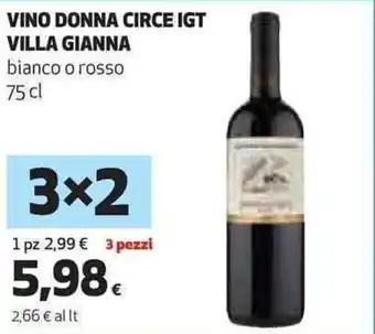 Coop VINO DONNA CIRCE IGT VILLA GIANNA bianco o rosso 75 cl offerta