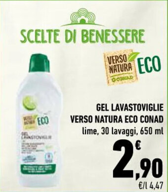 Conad City GEL LAVASTOVIGLIE VERSO NATURA ECO CONAD lime, 30 lavaggi, 650 ml offerta
