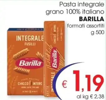 Pasta integrale grano 100% italiano BARILLA formati assortiti g 500