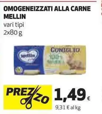 Coop OMOGENEIZZATI ALLA CARNE MELLIN vari tipi 2x80g offerta