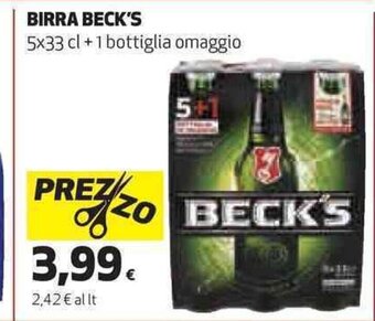 Coop BIRRA BECK'S 5x33 cl + 1 bottiglia omaggio offerta