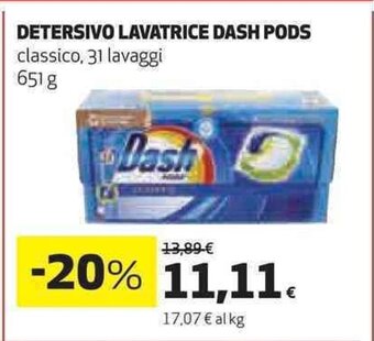 Coop DETERSIVO LAVATRICE DASH PODS classico, 31 lavaggi 651 g offerta