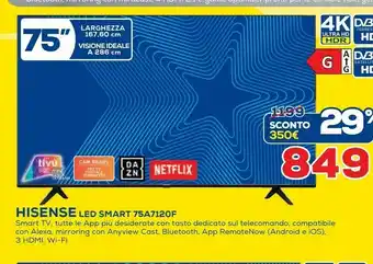 Euronics Hisense LED Smart 75A7120F offerta