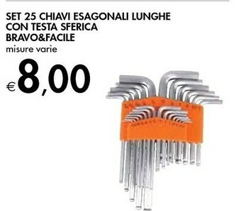 Bravo&Facile Set 25 Chiavi Esagonali Lunghe Con Testa Sferica