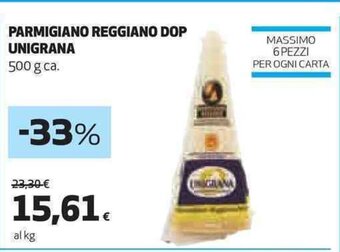 Coop PARMIGIANO REGGIANO DOP UNIGRANA 500 g ca. offerta