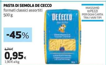 Coop PASTA DI SEMOLA DE CECCO formati classici assortiti 500 G offerta