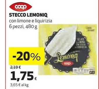 Coop Coop - Lemoniq Gelato Al Limone Con Stecco Di Liquirizia 480 G(ml) offerta