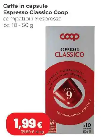 Coop Caffè in capsule Espresso Classico Coop pz. 10 - 50 g offerta
