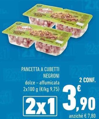 Conad PANCETTA A CUBETTI NEGRONI dolce affumicata 2x100 g offerta