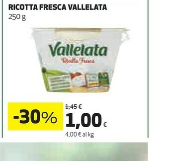 Coop Vallelata Ricotta Fresca Senza Conservanti 250 G(ml) offerta
