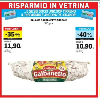 Coop Galbani Salame Galbanetto offerta