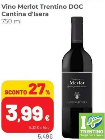 Coop Vino Merlot Trentino DOC Cantina d'Isera 750 ml offerta