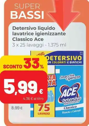 Coop Detersivo liquido lavatrice igienizzante Classico Ace 3 x 25 lavaggi - 1.375 ml offerta