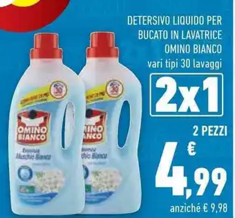Conad DETERSIVO LIQUIDO PER BUCATO IN LAVATRICE OMINO BIANCO vari tipi 30 lavaggi 2 PEZZI offerta