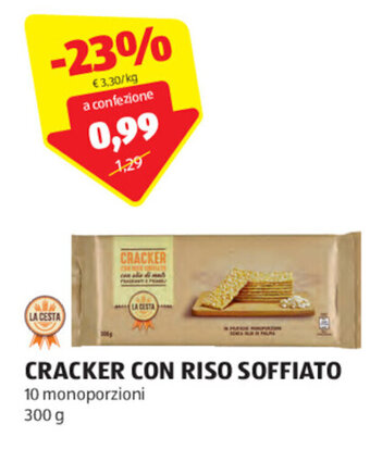 ALDI LA CESTA CRACKER CON RISO SOFFIATO 10 monoporzioni 300 g offerta