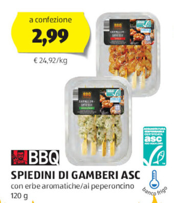 ALDI BBQ SPIEDINI DI GAMBERI ASC 120 g offerta