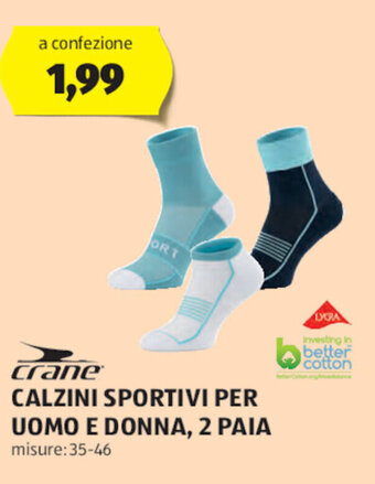 ALDI crane CALZINI SPORTIVI PER UOMO E DONNA, 2 PAIA misure:35-46 offerta