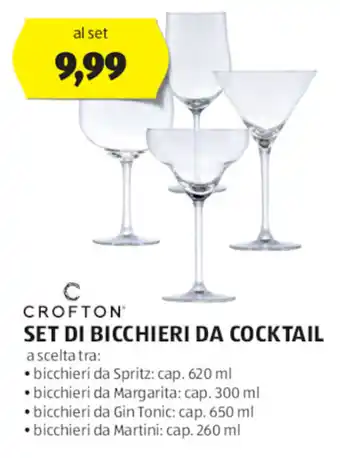 ALDI CROFTON SET DI BICCHIERI DA COCKTAIL 620 ml, 300 ml, 650 ml, 250 ml offerta