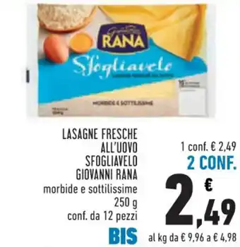 Conad LASAGNE FRESCHE ALL'UOVO SFOGLIAVELO GIOVANNI RANA 250 g 12 pezzi offerta