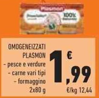 Conad OMOGENEIZZATI PLASMON - pesce e verdure - carne vari tipi formaggino 2x80 g offerta