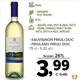 Todis Sauvignon friuli doc - friulano friuli doc 75 cl offerta