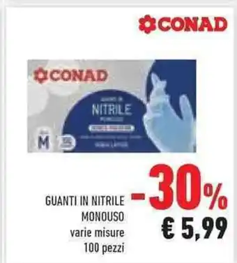 Conad GUANTI IN NITRILE MONOUSO varie misure 100 pezzi offerta