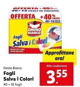 Lidl Omino bianco fogli salva i colori offerta