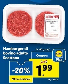 Lidl Hamburger di bovino adulto scottona offerta