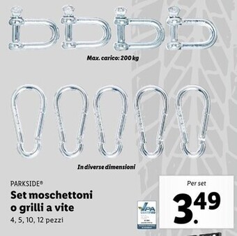 Lidl Parkside set moschettoni o grilli a vite offerta
