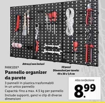 Lidl Parkside pannello organizer da parete offerta