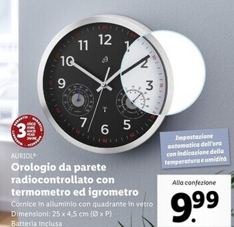 Lidl Auriol orologio da parete radiocontrollato con termometro ed igrometro offerta