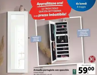 Lidl Livarno home armadio portagioie con specchio offerta