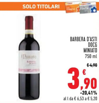 Conad BARBERA D'ASTI DOCG MINIATO 750 ml offerta