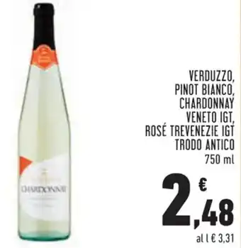 Conad VERDUZZO, PINOT BIANCO, CHARDONNAY VENETO IGT, ROSÉ TREVENEZIE IGT TRODO ANTICO 750 ml offerta