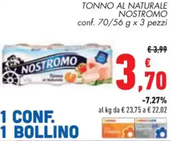 Conad NOSTROMO TONNO AL NATURALE conf. 70/56 g x 3 pezzi offerta