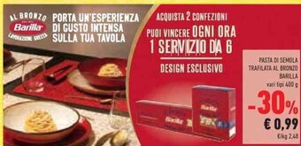 Conad PASTA DI SEMOLA TRAFILATA AL BRONZO BARILLA vari tipi 400 g offerta