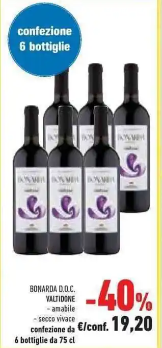 Conad BONARDA D.O.C. VALTIDONE - amabile - secco vivace confezione da 6 bottiglie da 75 cl offerta
